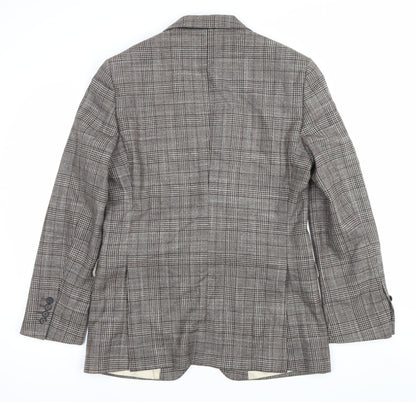 Moss 1851 Mens Grey Checked Wool Silk Blazer Jacket 40 Chest Regular Fit
