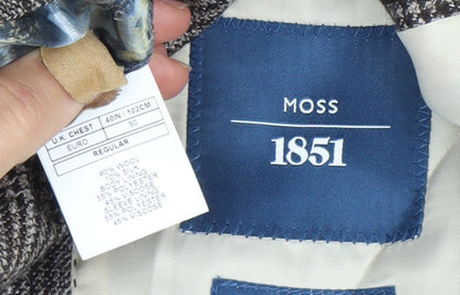 Moss 1851 Mens Grey Checked Wool Silk Blazer Jacket 40 Chest Regular Fit