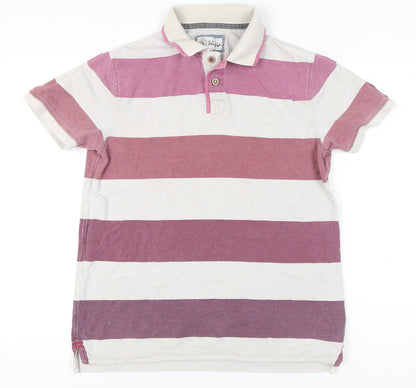 Fat Face Men’s Red White Striped Polo Shirt Cotton M Regular