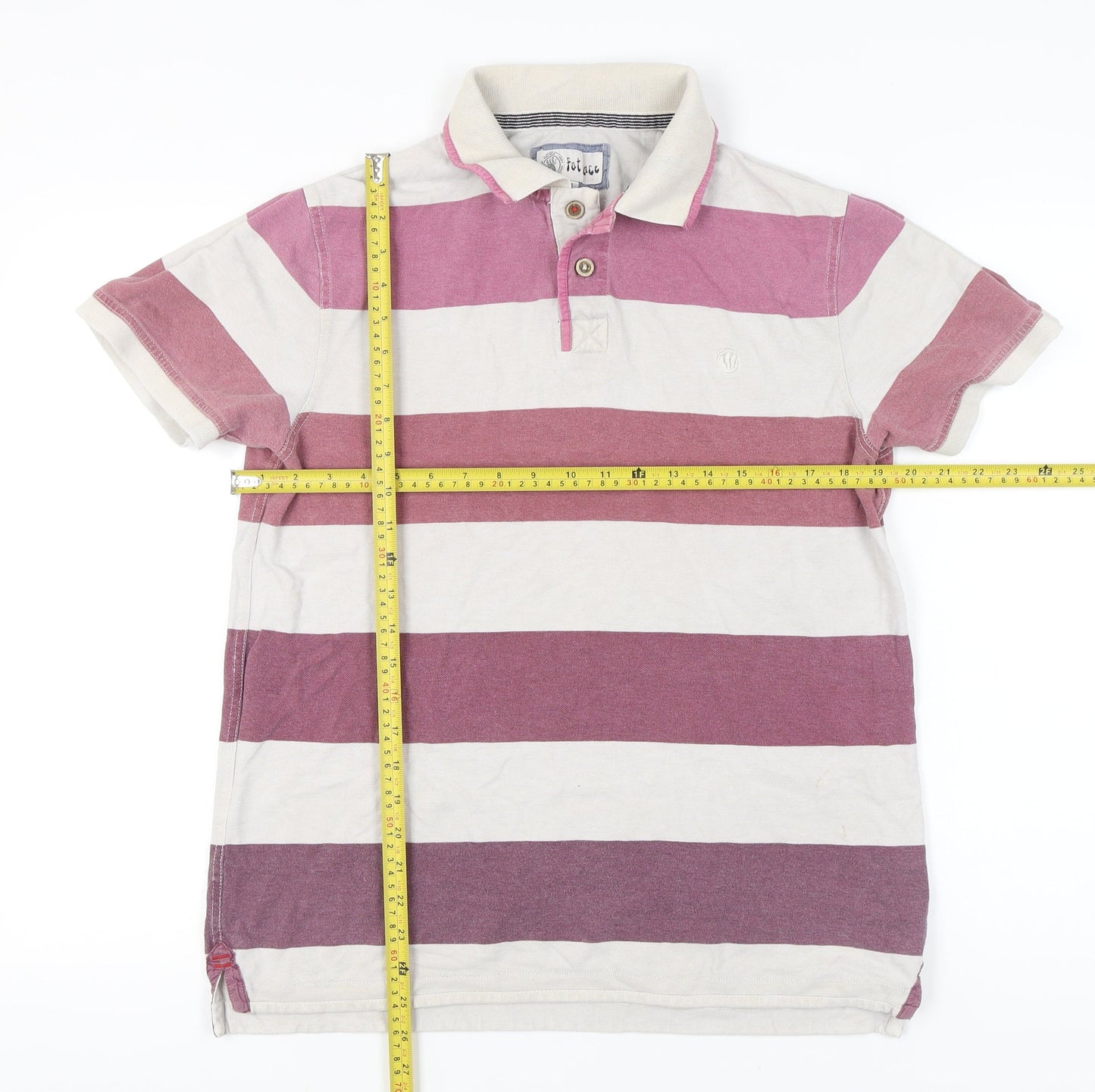 Fat Face Men’s Red White Striped Polo Shirt Cotton M Regular