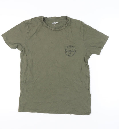 Jack & Jones Men’s Green Small Regular Fit Cotton Crew Neck T-Shirt