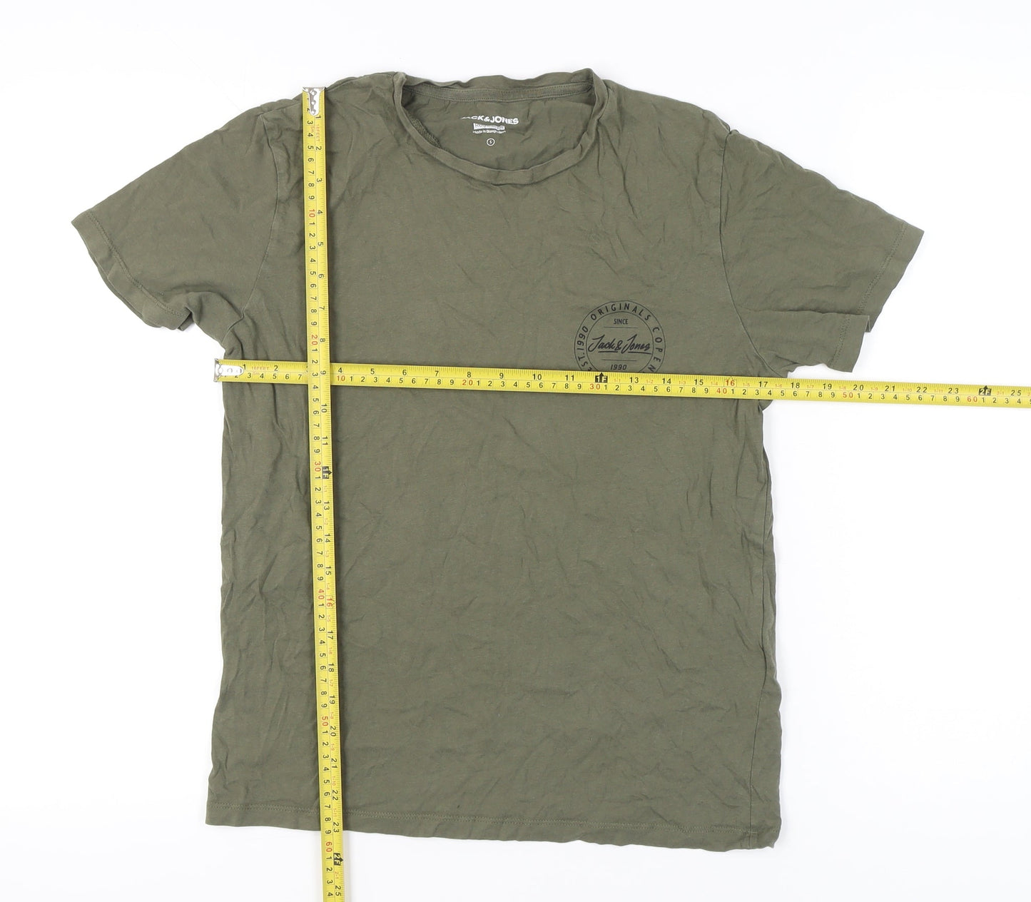 Jack & Jones Men’s Green Small Regular Fit Cotton Crew Neck T-Shirt