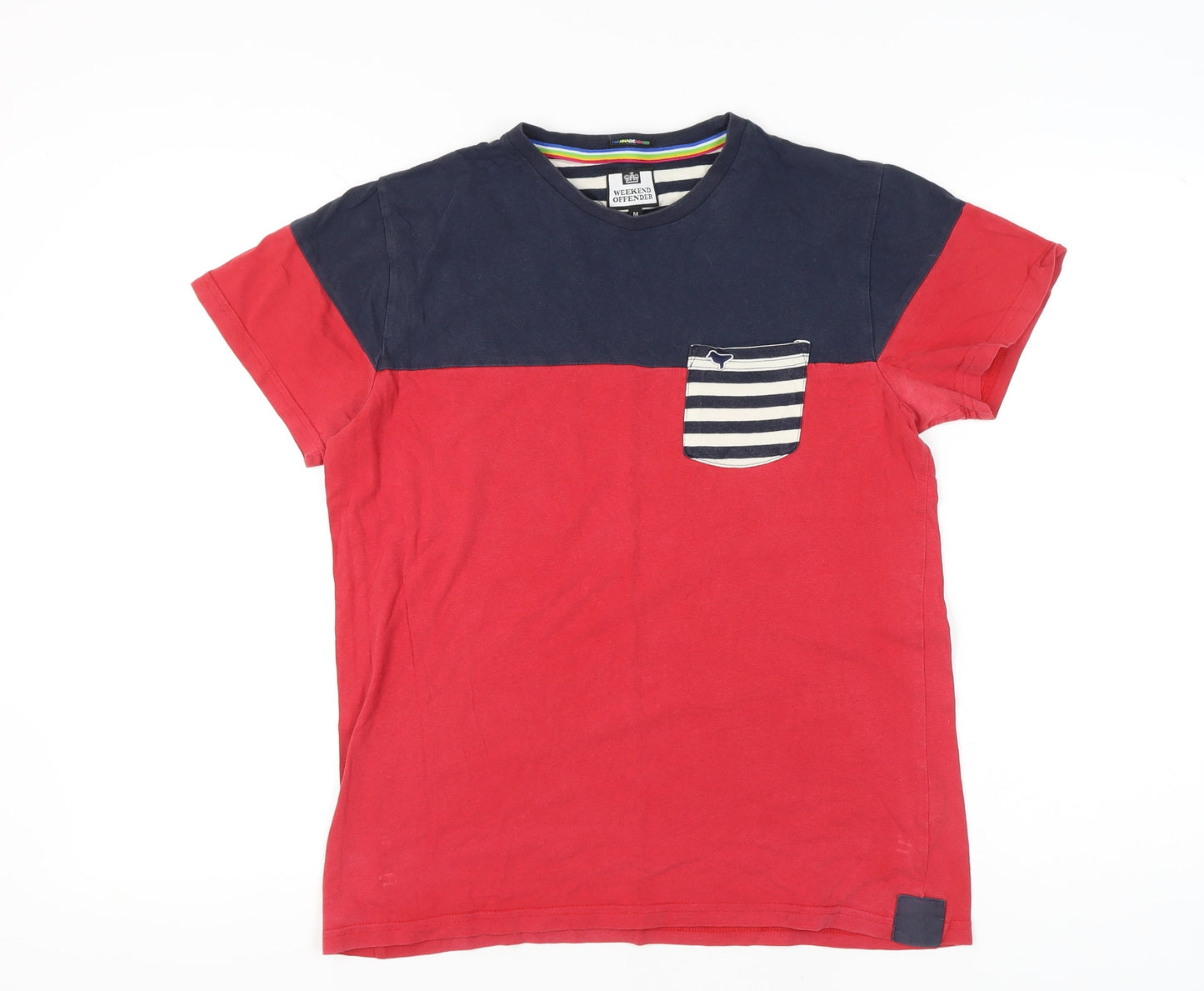 Weekend Offender Mens Medium Red Blue Colourblock Cotton T-Shirt