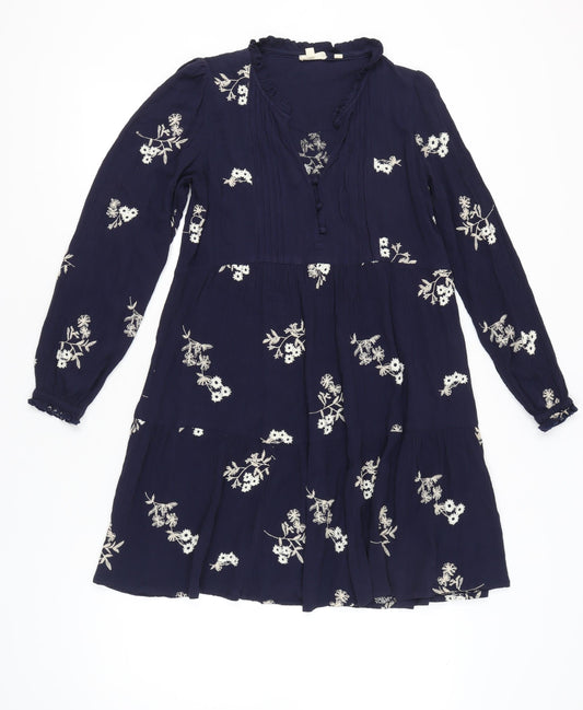 Fat Face Women Blue Size 10 Embroidered Floral A-Line Dress