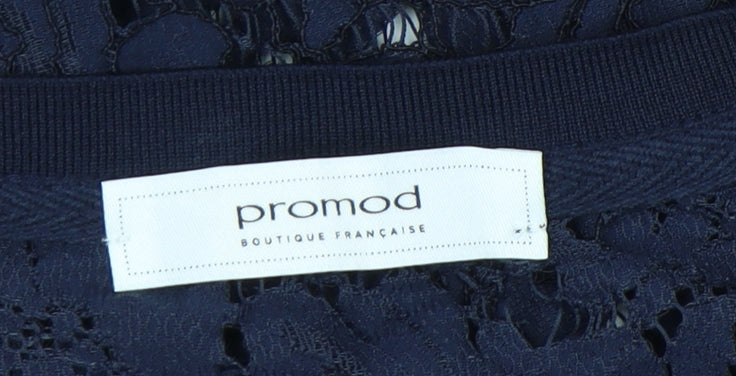 Promod Women’s Blue Lace Floral Sheer Short Sleeve Top Size 6