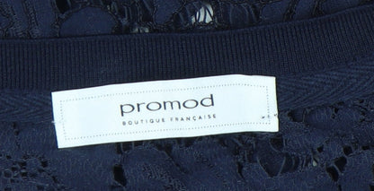 Promod Women’s Blue Lace Floral Sheer Short Sleeve Top Size 6