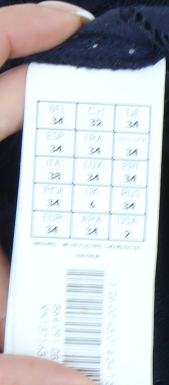 Promod Women’s Blue Lace Floral Sheer Short Sleeve Top Size 6