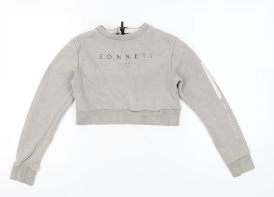 Sonneti Girls Grey Logo Pullover Sweatshirt 12-13Y Crew Neck Long Sleeve