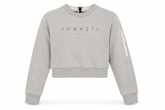 Front view of Sonneti girls’ grey logo pullover sweatshirt 12-13y crew neck long sleeve