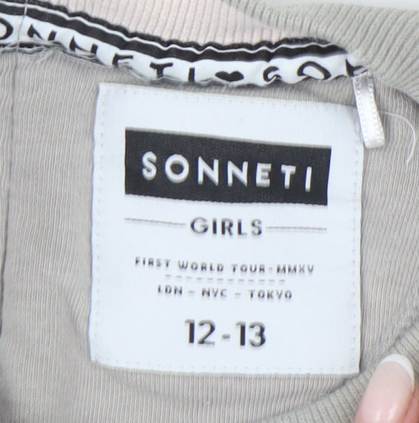 Sonneti Girls Grey Logo Pullover Sweatshirt 12-13Y Crew Neck Long Sleeve