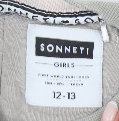 Sonneti Girls Grey Logo Pullover Sweatshirt 12-13Y Crew Neck Long Sleeve