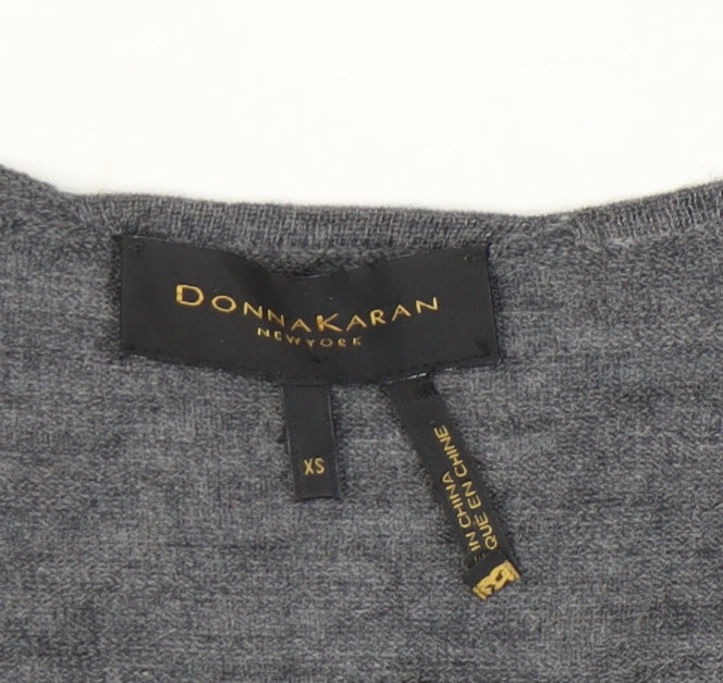 Donna Karan Womens Grey XS Wool V-Neck Pullover Jumper
