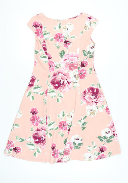 Ronni Nicole Womens Pink Floral Fit & Flare Dress Size 10