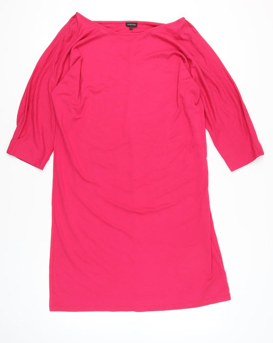 Jaeger Women’s Pink Shift Knee Length Dress L Boat Neck 3/4 Sleeve