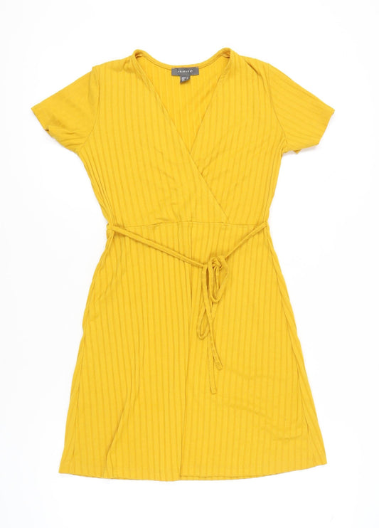 Primark Women’s Yellow Wrap Dress Size 10 Short Sleeve V-Neck
