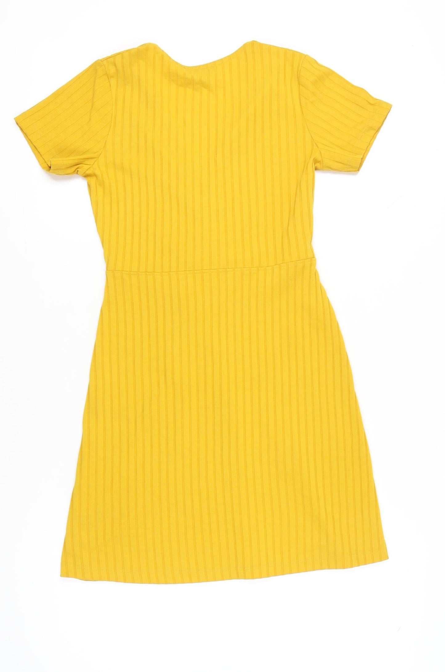 Primark Women’s Yellow Wrap Dress Size 10 Short Sleeve V-Neck