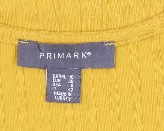 Primark Women’s Yellow Wrap Dress Size 10 Short Sleeve V-Neck