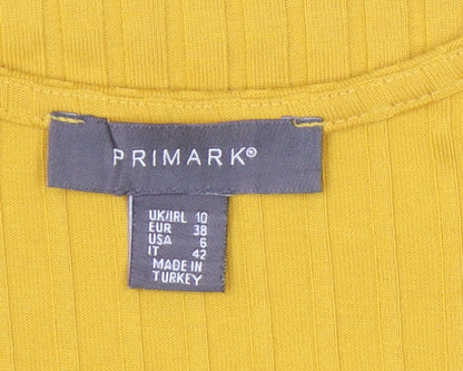 Primark Women’s Yellow Wrap Dress Size 10 Short Sleeve V-Neck