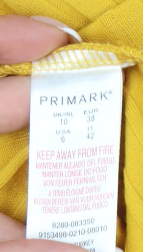 Primark Women’s Yellow Wrap Dress Size 10 Short Sleeve V-Neck