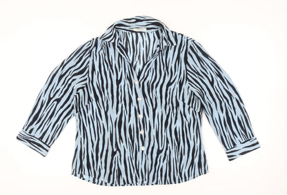 Womens UK Size 16 Platinum Blue Basic Button-Up