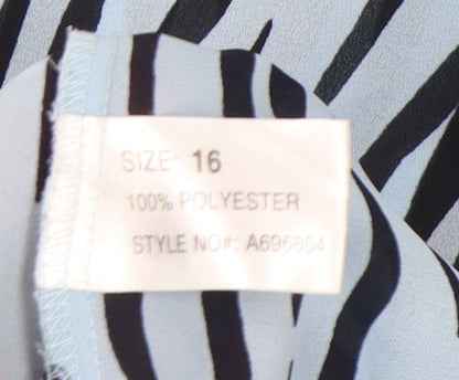 Womens UK Size 16 Platinum Blue Basic Button-Up