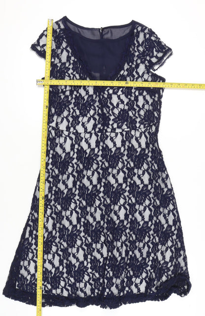 Klass Women’s Navy Blue Lace Sheath Dress Size 12 Knee Length V-Neck