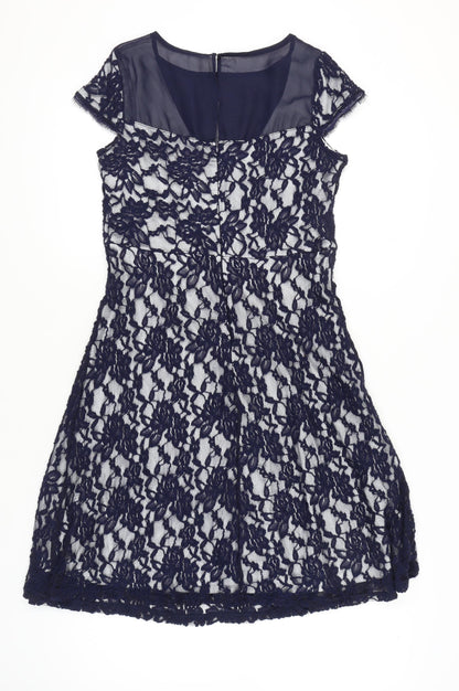 Klass Women’s Navy Blue Lace Sheath Dress Size 12 Knee Length V-Neck