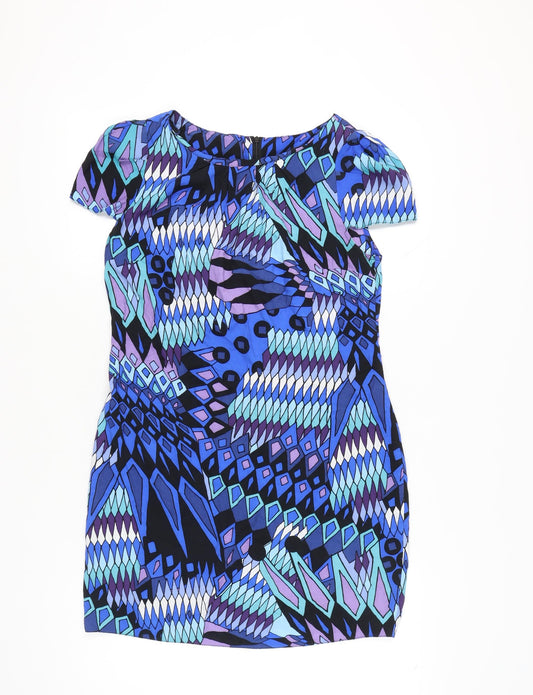 Dorothy Perkins Women’s Blue Geometric Shift Dress Size 12 Short Sleeve