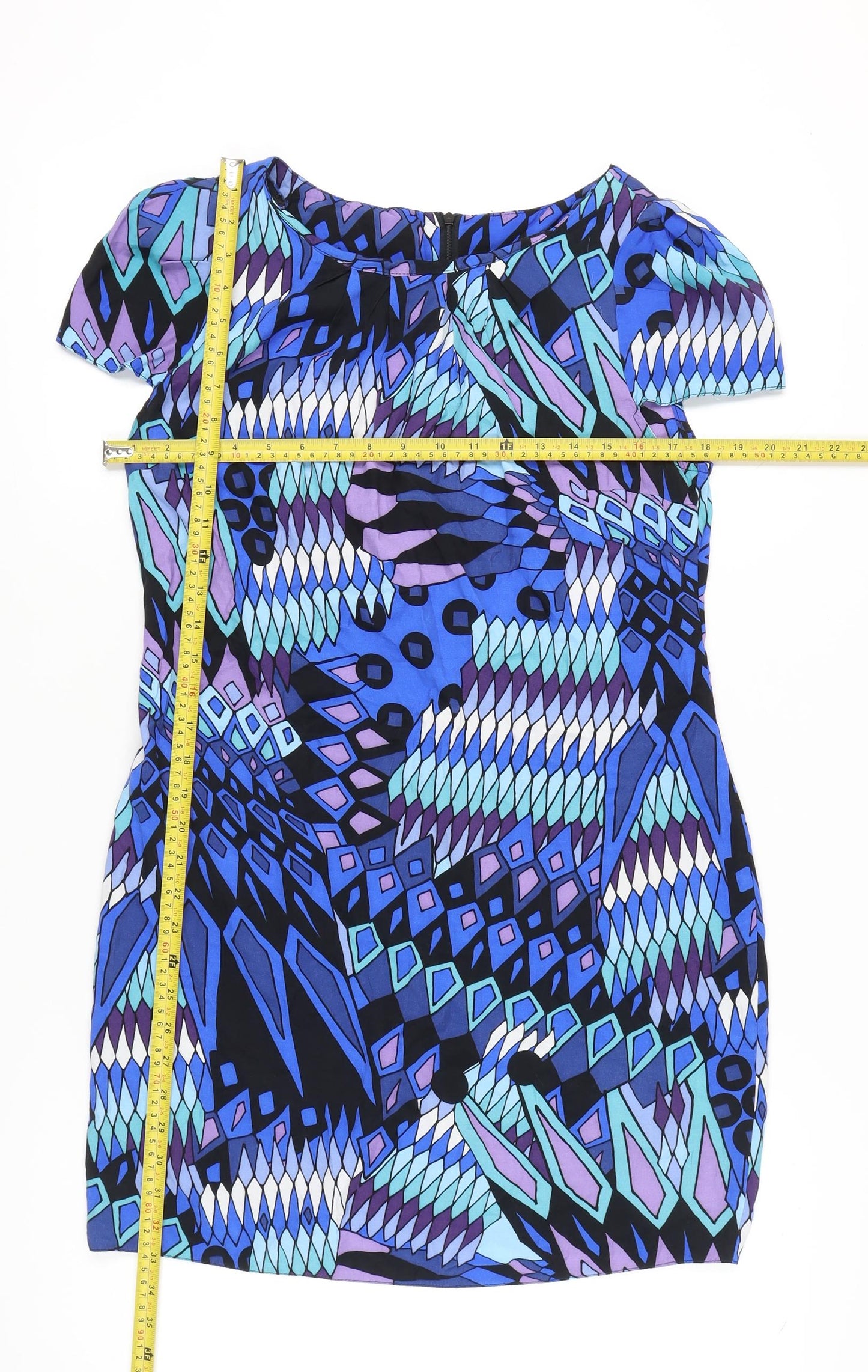 Dorothy Perkins Women’s Blue Geometric Shift Dress Size 12 Short Sleeve