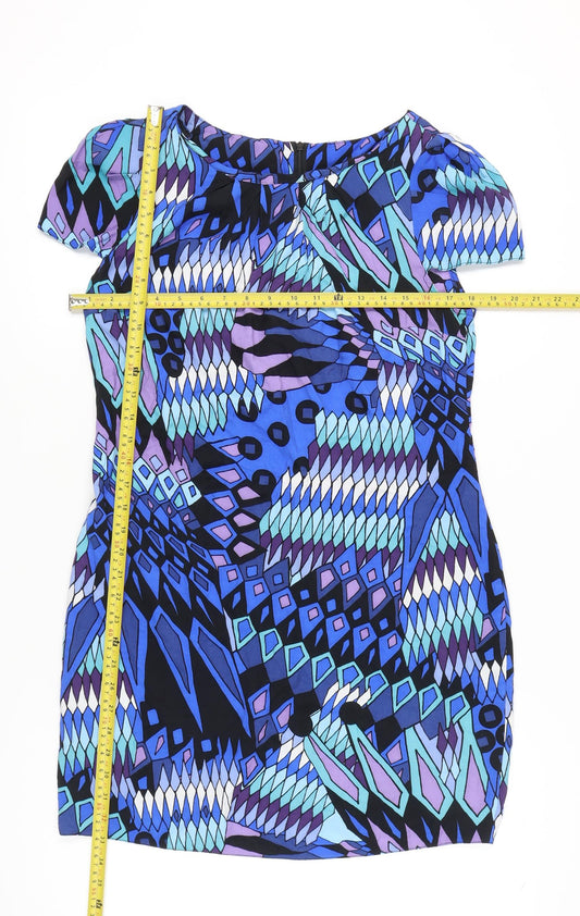 Dorothy Perkins Women’s Blue Geometric Shift Dress Size 12 Short Sleeve