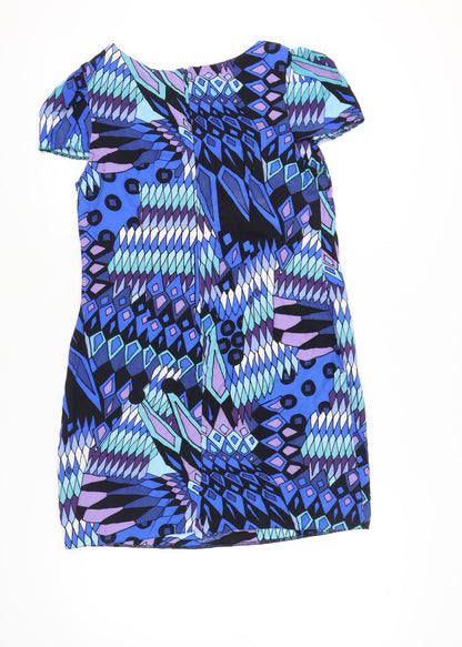 Dorothy Perkins Women’s Blue Geometric Shift Dress Size 12 Short Sleeve