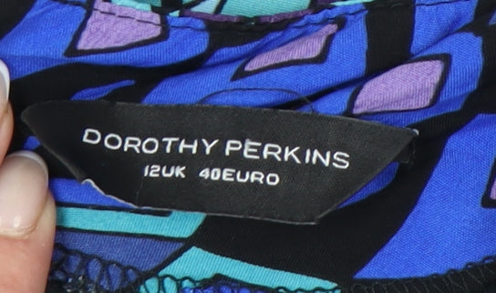 Dorothy Perkins Women’s Blue Geometric Shift Dress Size 12 Short Sleeve