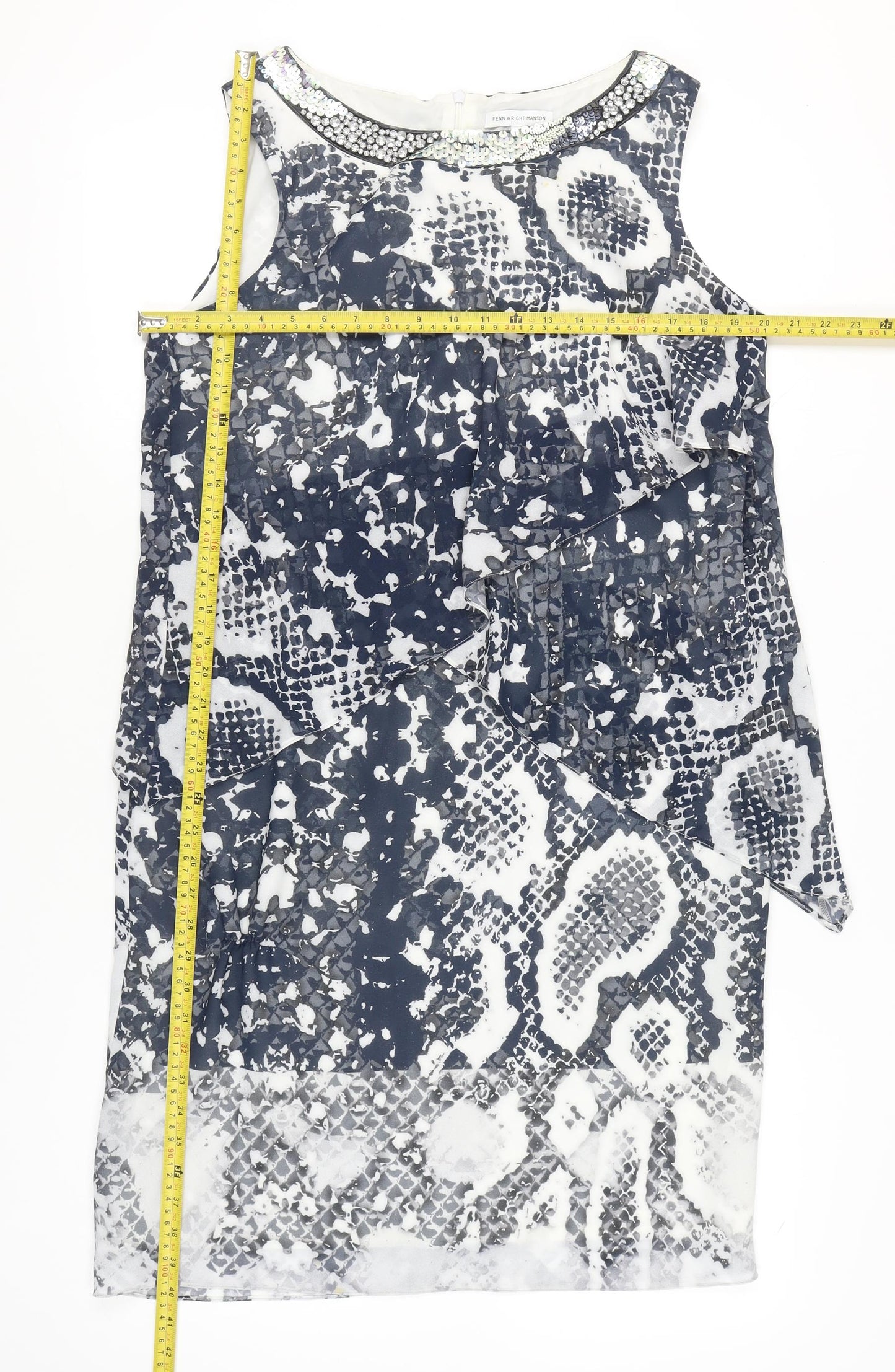 Fenn Wright Manson Womens Dress Size 16 Sheath Multicoloured Sequin Neckline Party