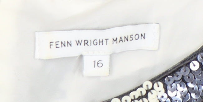 Fenn Wright Manson Womens Dress Size 16 Sheath Multicoloured Sequin Neckline Party