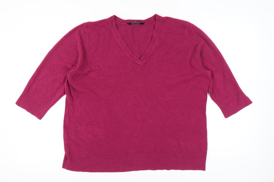 Evans Womens Plus Size 22/24 Pink V-Neck 3/4 Sleeve Jumper