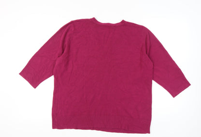 Evans Womens Plus Size 22/24 Pink V-Neck 3/4 Sleeve Jumper
