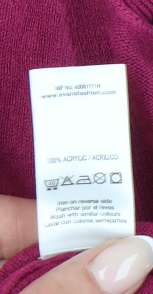 Evans Womens Plus Size 22/24 Pink V-Neck 3/4 Sleeve Jumper