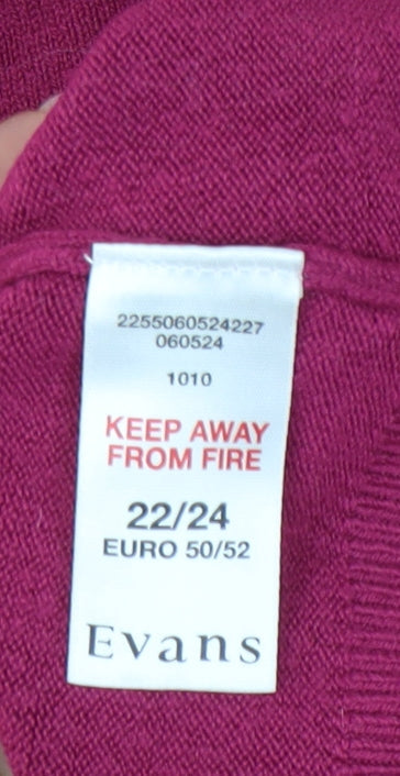 Evans Womens Plus Size 22/24 Pink V-Neck 3/4 Sleeve Jumper