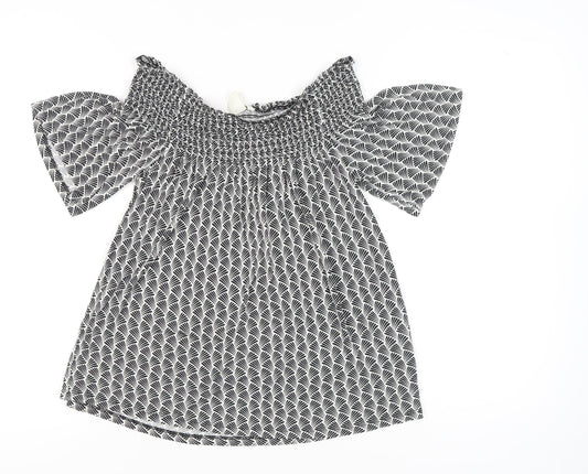 H&M Women’s Black Geometric Off-Shoulder Viscose Blouse UK 8