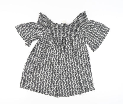 H&M Women’s Black Geometric Off-Shoulder Viscose Blouse UK 8