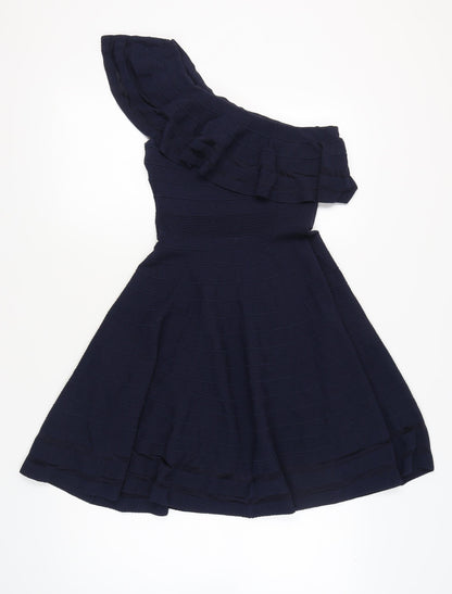 Ted Baker Women’s Blue One Shoulder Fit & Flare Ruffle Dress Size M