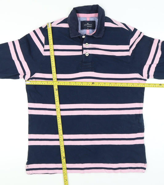 Marks and Spencer Blue Harbour Men's Blue Pink Striped Long Sleeve Polo Shirt M