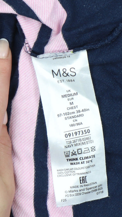 Marks and Spencer Blue Harbour Men's Blue Pink Striped Long Sleeve Polo Shirt M