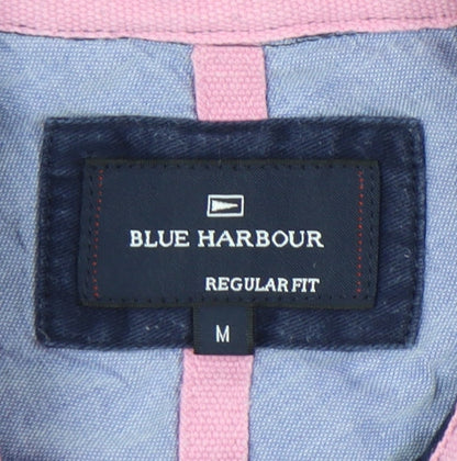 Marks and Spencer Blue Harbour Men's Blue Pink Striped Long Sleeve Polo Shirt M