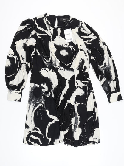 Next Women’s Black White Floral A-Line Dress Size 16 Long Sleeve