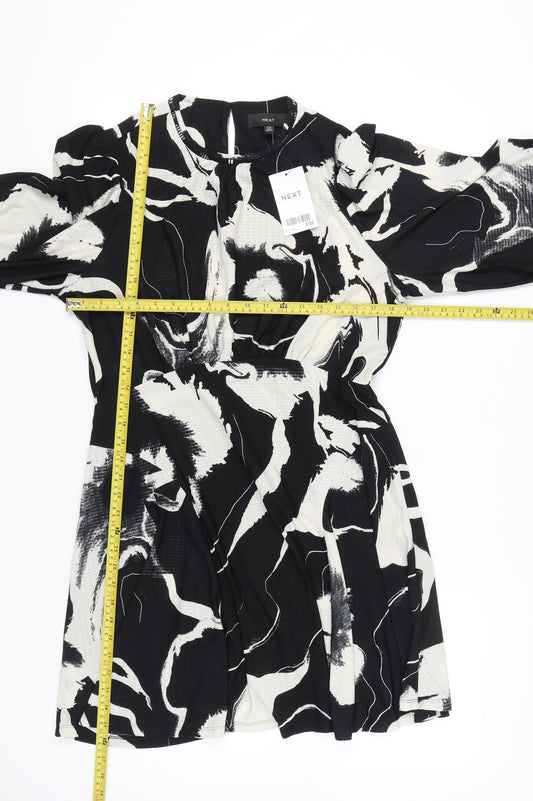 Next Women’s Black White Floral A-Line Dress Size 16 Long Sleeve