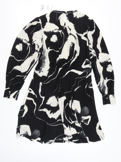 Next Women’s Black White Floral A-Line Dress Size 16 Long Sleeve