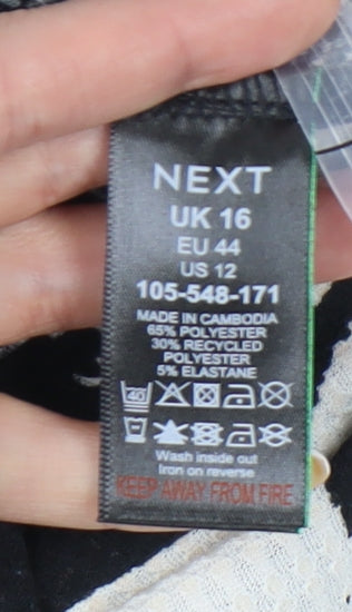 Next Women’s Black White Floral A-Line Dress Size 16 Long Sleeve