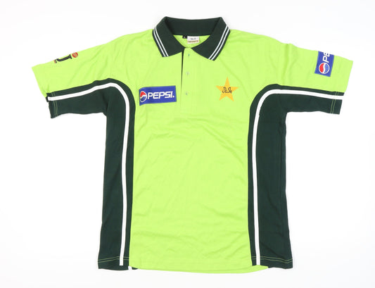 M.S Sports Men’s Green Cricket Polo Shirt L Embroidered Pepsi Logo