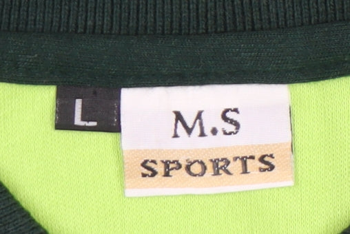 M.S Sports Men’s Green Cricket Polo Shirt L Embroidered Pepsi Logo